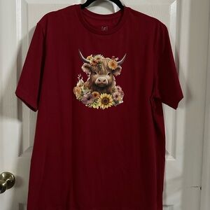 NWOT Handcrafted Highland Cow Flowers Shirt
